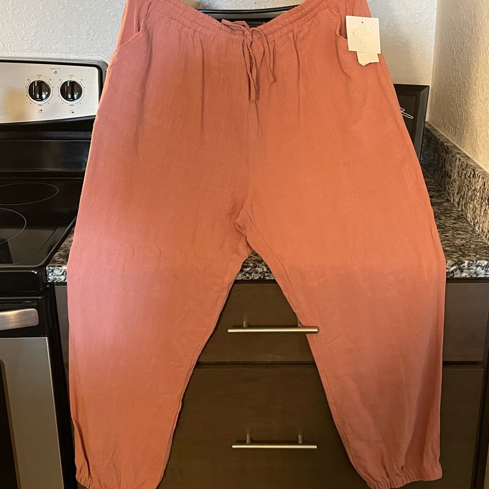 Coral color drawstring linen pants size XL